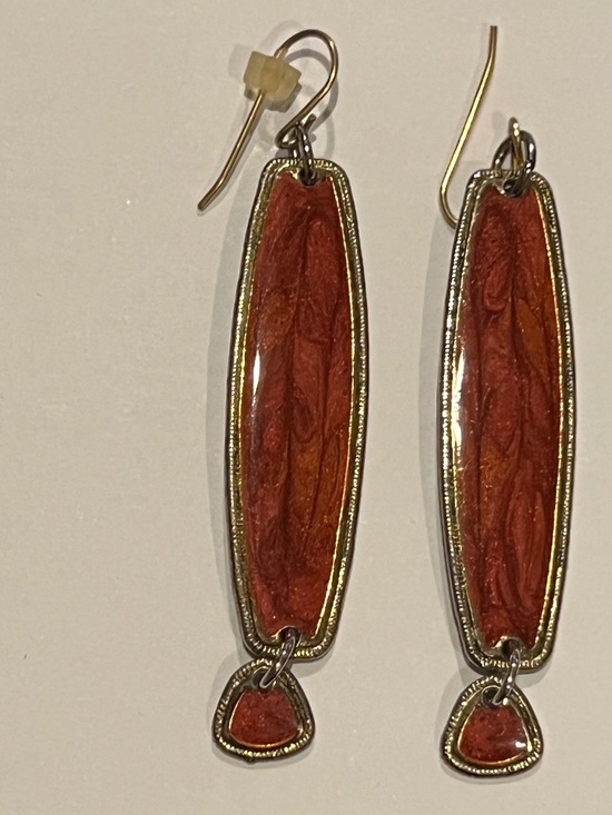 Jewelry - Vintage Edgar Berebi Art Deco Red Enamel Gold Plated Dangle Earrings Hallmarked